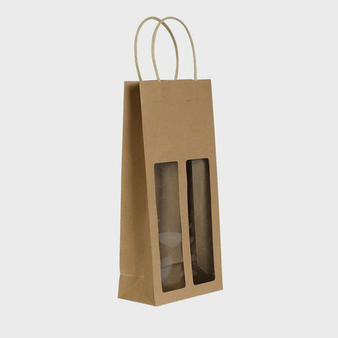 2 bottle Kraft Wine Bag with window